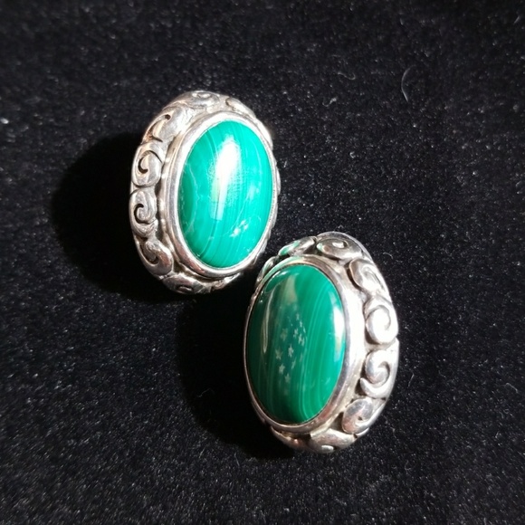 Sterling Malachite earrings - Picture 3 of 6